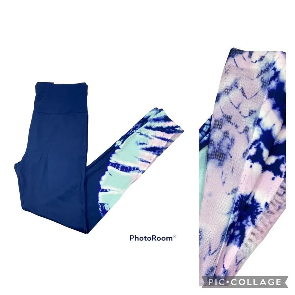 New with Tags Justice Brand‎ Girls Blue and Purple Tie Dyed Leggings Size 16/18